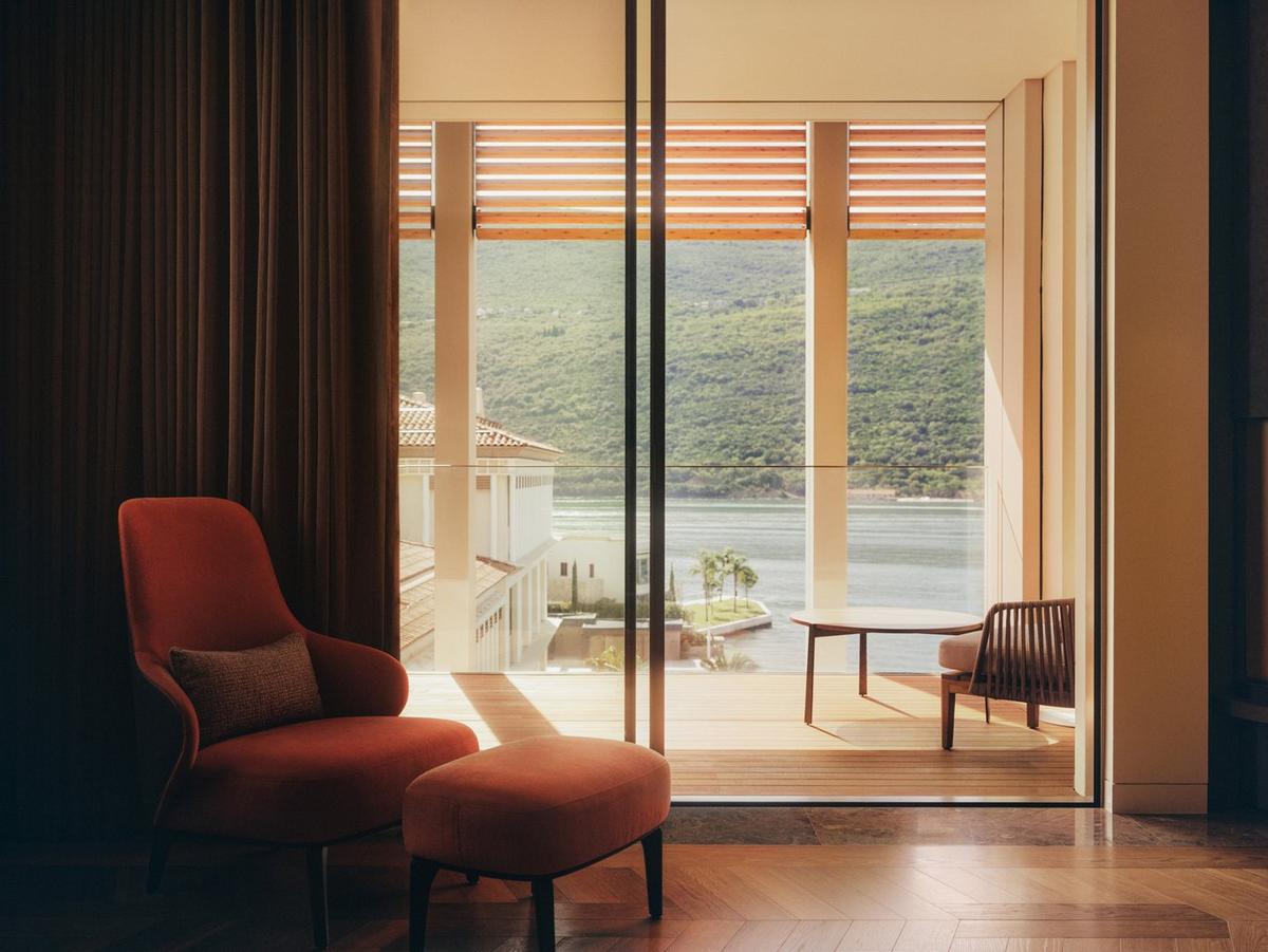 One&Only Portonovi - Marble soaking tub overlooking Boka Bay's mountains