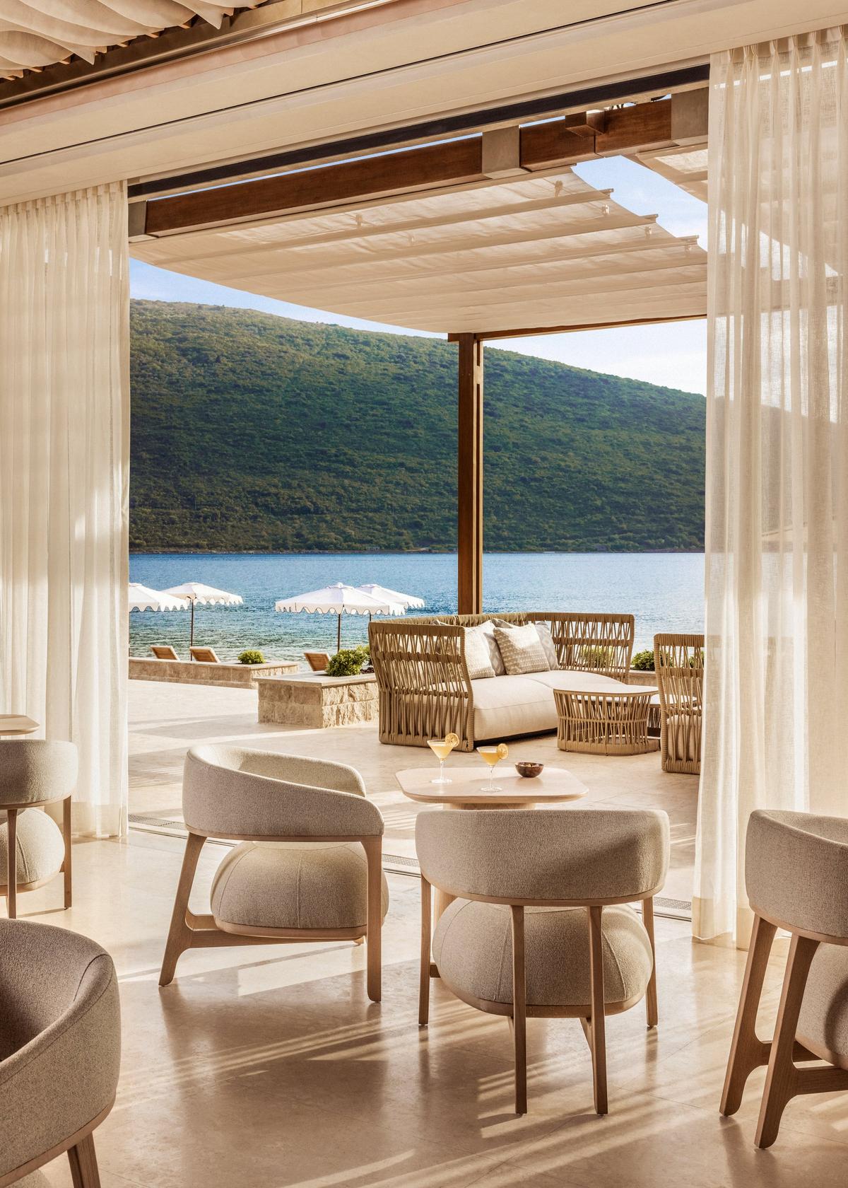 One&Only Portonovi - Sabia Bar seating overlooking the marina