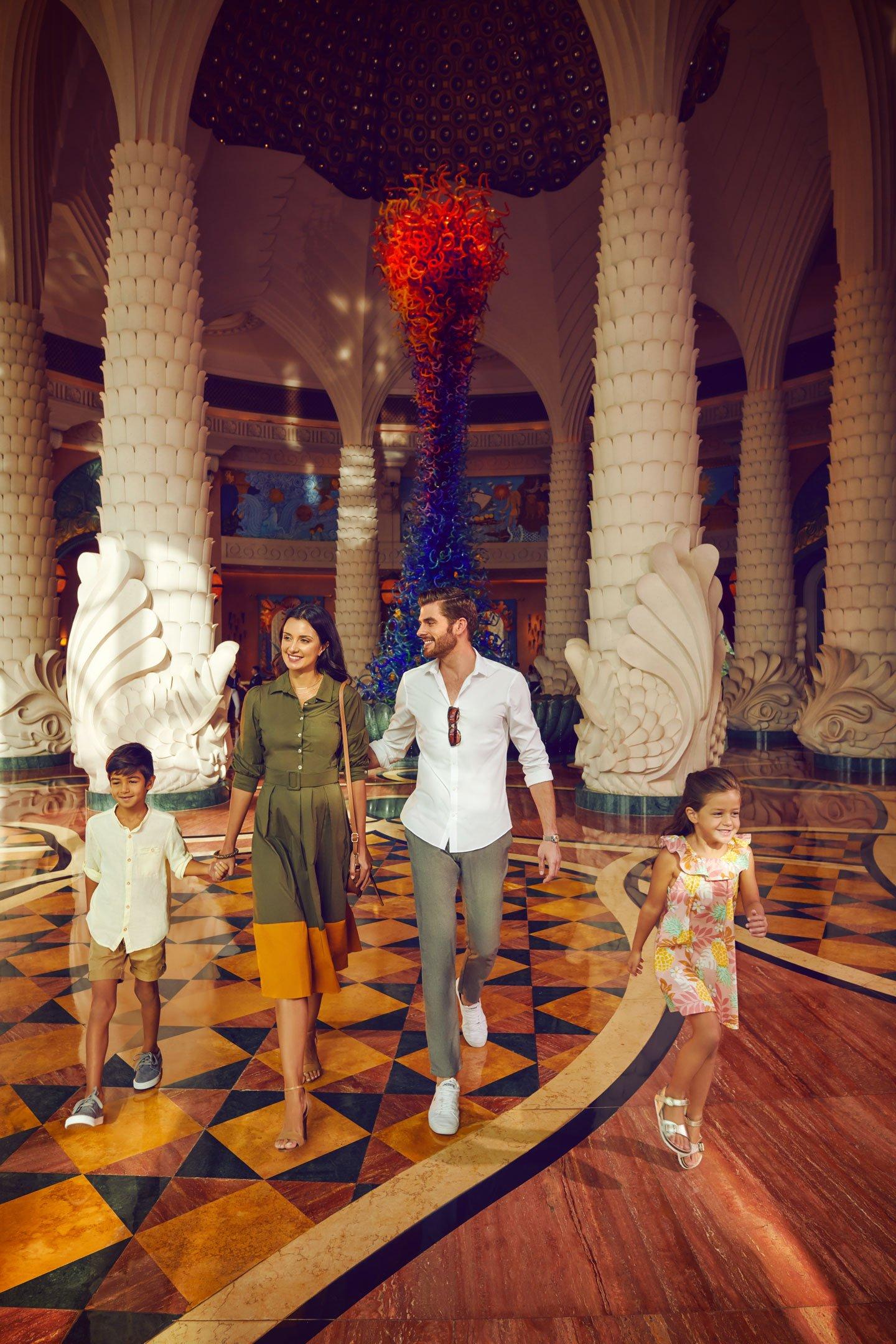Family at the lobby of Atlantis, The Palm