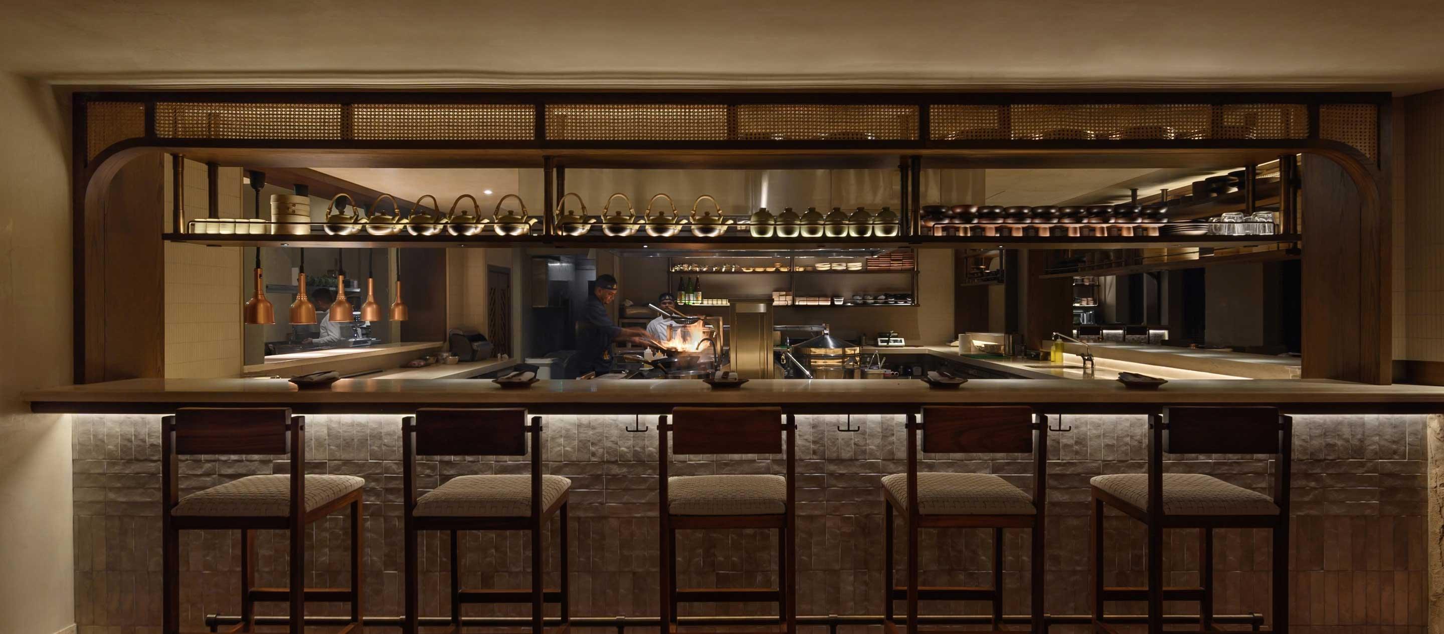 Dining setup at Anwa, Bab Al Shams